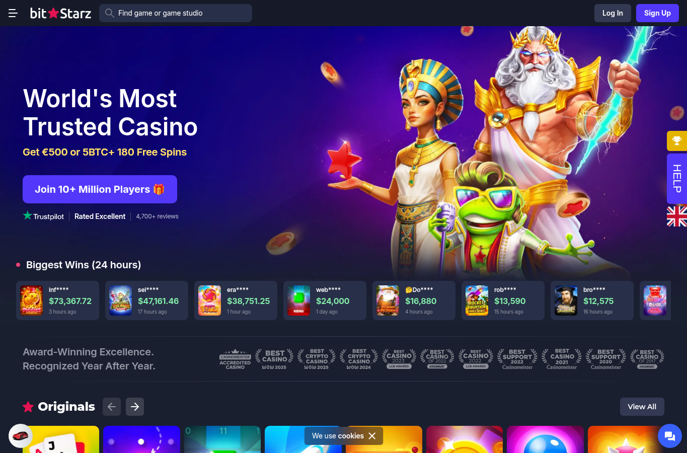 Nettvisning av BitStarz fra kontrollserver 30.09.2026